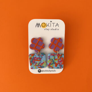 Pendientes flor rayas cuadrado confeti