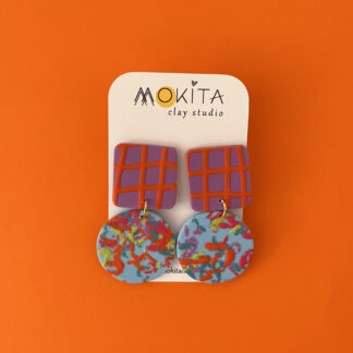 Pendientes estampados cuadrados circulo confeti